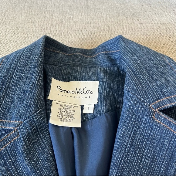 Pamela McCoy Blue Floral Embroidered Button Front Blazer Jacket Women's Size S - Picture 4 of 8